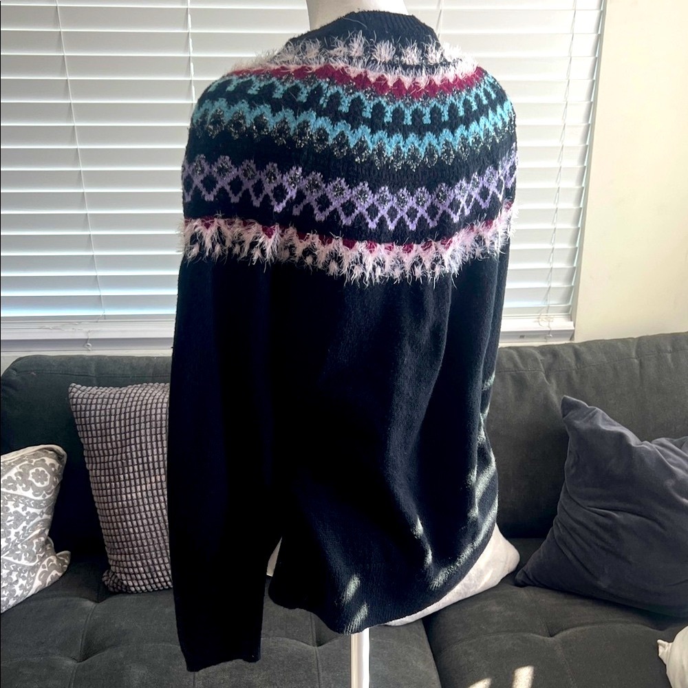 J. Jill Black Sweater with Blue Fair Isle Design - Picture 6 of 11
